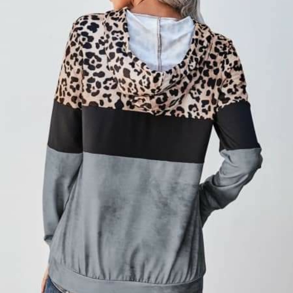 Gray Leopard Tie Dye Colorblock Hoodie - Picture 2 of 4